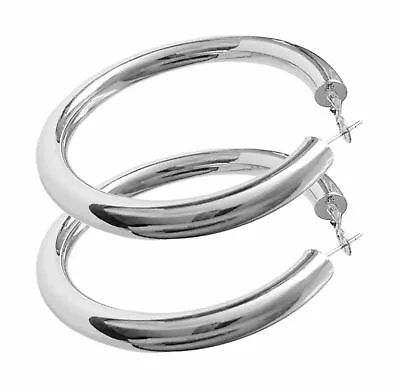 Designer Inspired Genuine 925 Sterling Silver 40mm*5mm Thick Tube Hoop Earrings • $15.99