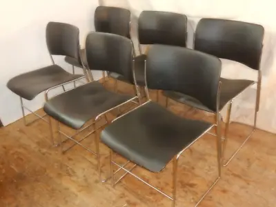 $245 • Buy Set Of 6  Chairs  Vintage Mid Century Chrome & Black Metal Stacking