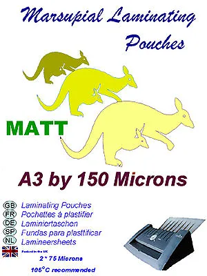 A3 Laminating Pouches 13 MATT Finish 150 Micron (use In High Illumination Areas) • £7.99