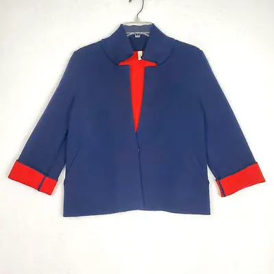 Anthropologie Moth Amoruso Cardigan Blazer Jacket Size XS Navy Red Interior • $30