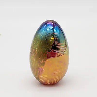 Vtg Glass Eye Studio Mt St Helens Ash Iridescent Glass Egg Paperweight 85 1985 • $49.99