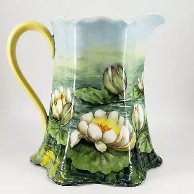 HAND PAINTED Antique WATER LILLY HABSBURG CHINA AUSTRIA PORCELAIN PITCHER • $181.50