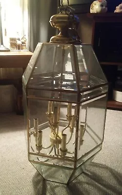 000 Large Vintage Brass Beveled Glass Chandelier Entry Way 36  Tall + Chain  • $399.99