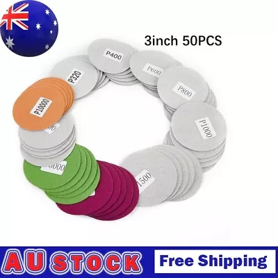 50pcs 3inch 75mm Waterproof Sanding Discs Hook & Loop Sandpaper 320-10000 Grit • $22.59