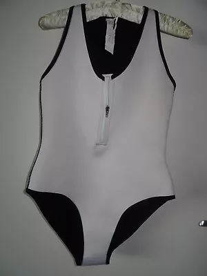 BooHoo Size 10 White Zip Front Swimming Costume • £2.50