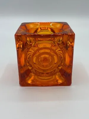 Viking Glass Persimmon Bulls Eye Block Candle Holder • $69