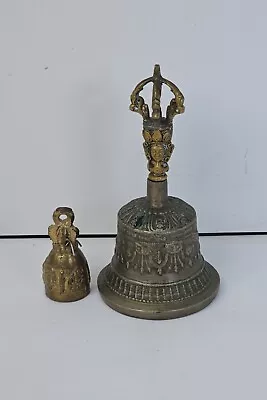 Antique Mid Century Tibetan Brass Tantric Buddhist Bell Meditation Nepal Deity • $39.99