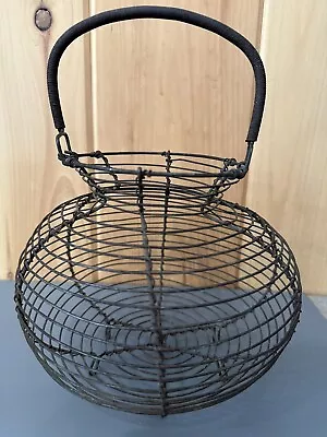 Antique Wire Egg Basket W Coiled Fixed Handle 6 Footed • $35