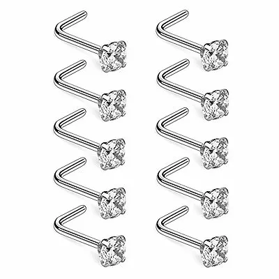 10pcs 1.5-3mm L Shape 316L Surgical Steel Nose Ring With Zircon Piercing Jewelry • $10.99