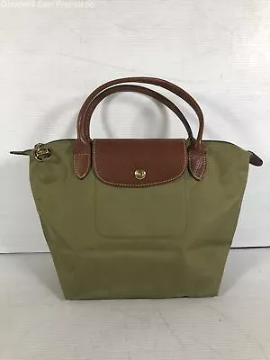 Longchamp Womens Olive Outer Pocket Double Handles Trapezoid Small Tote Bag COA • $34.99
