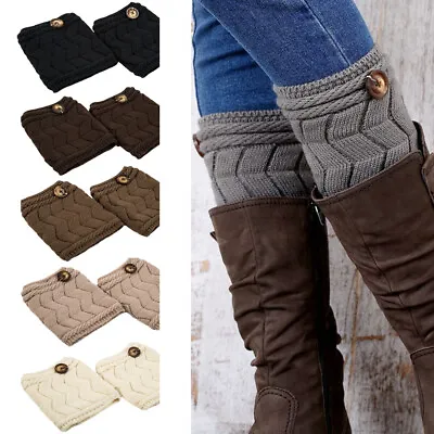 Women Knitted Crochet Leg Warmers Short Sock Warm Stripe Button Boot Socks MX049 • $11.97