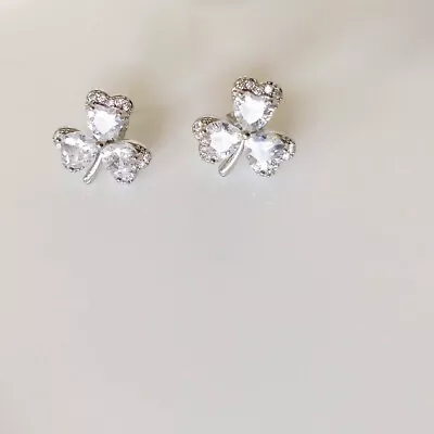 QVC Diamonique Epiphany Platinum Clad Shamrock Stud Earrings - Never Worn • $25