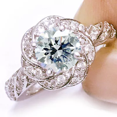3.02 Ct Vvs1.=Ice Blue White Moissanite Diamond Silver Engagement RING Size 7 • $0.99