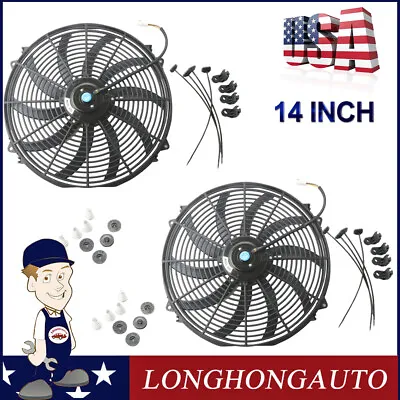 2x 14  Inch Universal Slim Fan Push Pull Electric Radiator Cooling 12V Mount • $32.90