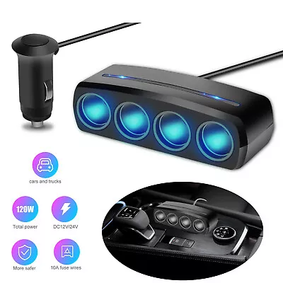 4 Way DC 12V -24V Multi Socket Car Splitter USB Charger Adapter Blue Light  • £9.59