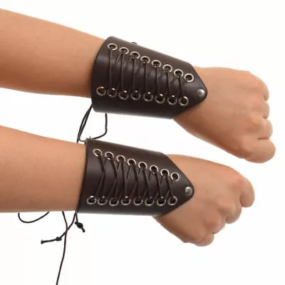 Medieval Warrior Bracers Knights Steampunk Lace-Up Wristband LARP Arm Armor Cuff • $13.19