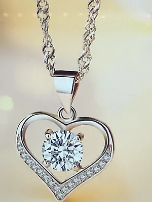 £2.99 • Buy Lockets Necklace Heart Crystal Pendant 925 Sterling Silver Chain Necklace