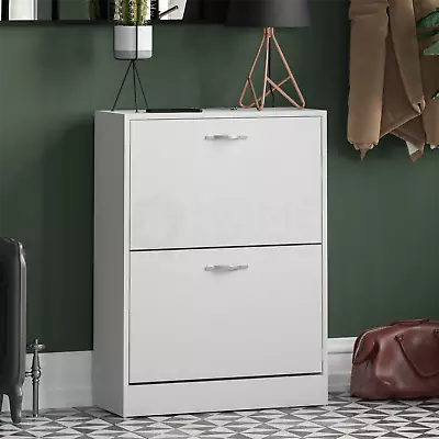 £39.99 • Buy 2 Drawer Shoe Cabinet Storage Cupboard Footwear Stand Rack Wooden Unit White New