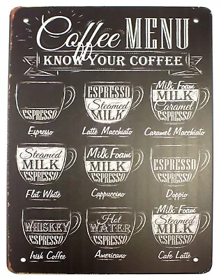 Know Your Coffee Menu Café Bistro Metal Wall Sign Door 30 X 20 Cm • £5.89