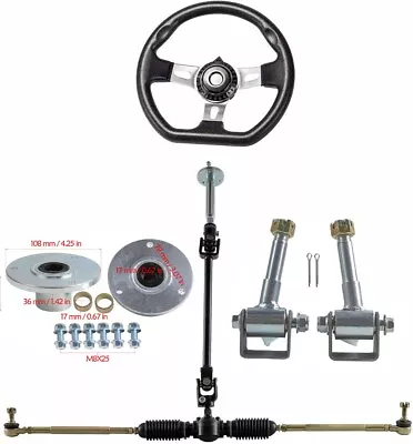 Steering Wheel Gear Rack Tie Rod Kit+ 6  Wheel Rim Hub Spindle ATV Quad Go Kart • $219.35