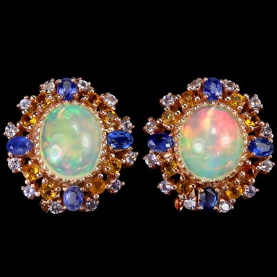 Natural Aaa Rainbow Opal Tanzanite Citrine & Kynaite Sterling 925 Silver Earring • £154.41