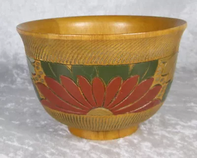 Japanese Hand Made Turned Wood Bowl Flowers 5-1/2 Inch Diameter Vintage Japan • $34.99