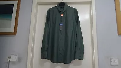 M&S Men's Tailored Fit Pure Oxford Cotton Bottle Green Long Sleeved Shirt - £25 • £14