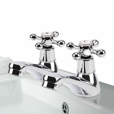 2X Twin Taps Set Hot And Cold Pair Tap Traditional Bath Bathroom Basin Sink UK • £14.99