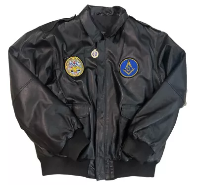 VTG Burks Bay Black Dept. Of The Army/Mason Leather Bomber/Motorcycle Jacket Lg • $40