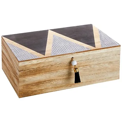 Small Wooden Decorative Box With Lid And Tassel For Jewelry Storage 9.4 X 3  • $18.99
