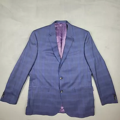 Ted Baker Sport Coat Mens 46 L Navy Blue Jacket Wool Endurance Jay Purple Lining • $64.98