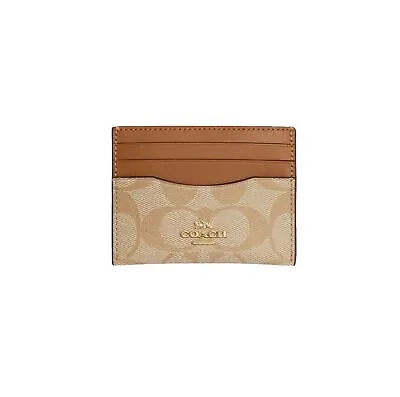 COACH Men's Slim ID Card Case (Signature Canvas Light Khaki - Light Saddle) • $33