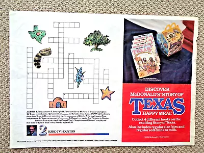 McDonald's 1986 Story Of Texas Happy Meal Tray Liner • $18.95