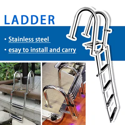 4 Step Folding Ladder Boat Stainless Steel Pontoon Telescoping Dock Heavy Duty • $143.15