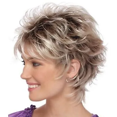 Women Short Blonde Pixie Cut Wigs Dark Brown Ombre Blonde Synthetic Hair Wigs • $15.88