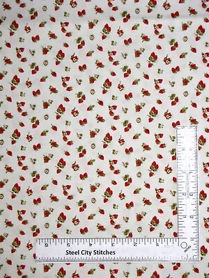 Mini Medley Strawberry Fabric Small Strawberries Cream Cotton Marcus 31  Length • $9.61