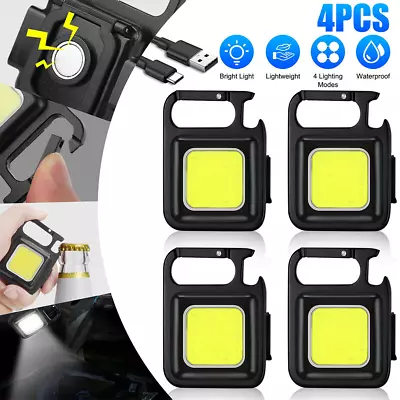 4Pcs Portable Mini COB Work Light Rechargeable Flashlight Keychain Bottle Opener • $8.99