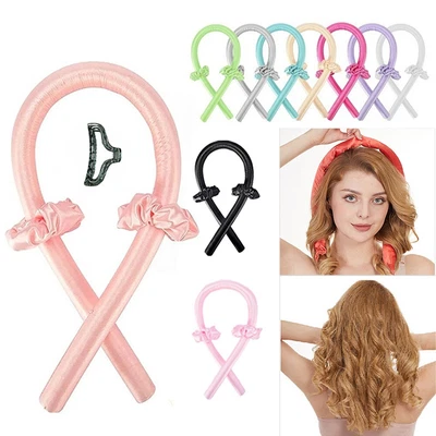 Silk Ribbon Hair Curler Heatless Curling Rod Head Band Wave Former + Hair Clip • £5.29