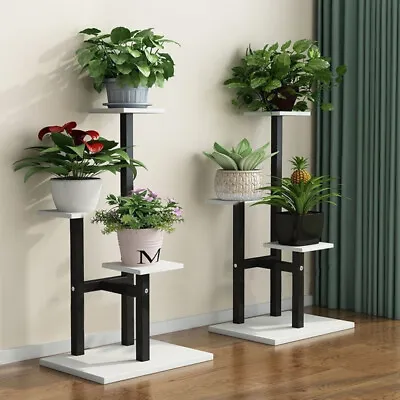 3 Tier Metal Wood Plant Stand Outdoor Garden Flower Pot Shelf Step Display Rack • £15.94