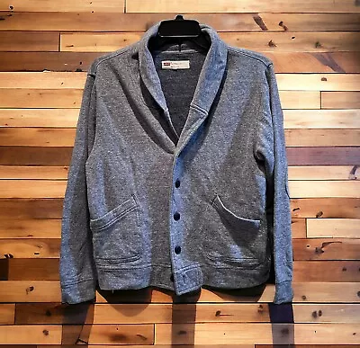 Levis Mens Fleece Cardigan Size Medium Gray Elbow Patch Shawl Collar • $14.99