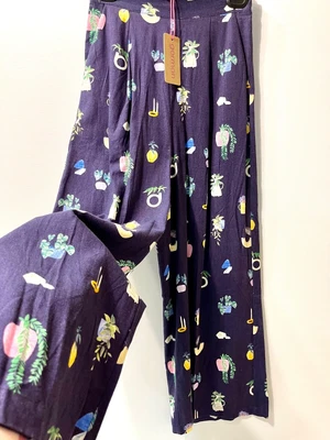$30 • Buy Gorman Culottes - Ink Blue And Pot Plant Motif - NEW (sample) - Size 8