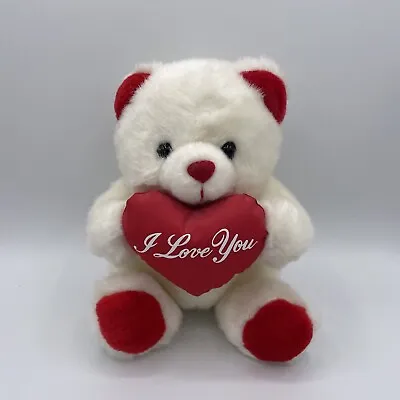 Vintage White Valentine Bear Plush Red Feet  Heart I Love You Stuffed Animal 8in • $17.06