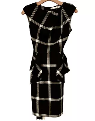 Karen Millen Plaid Tartan Peplum Wiggle Dress Women's Sz 4 • £131.12