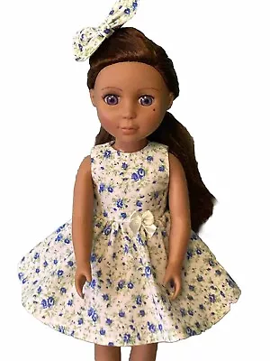 Handmade 14” Dress With Hair Bow  Fits   Wellie Wishers  And Glitter Girl Dolls • $7.99