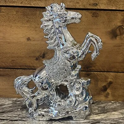 Silver Crushed Diamond/Crystal Sparkly Ceramic Stallion Horse Ornament Bling • £19.99