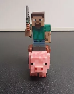 Minecraft  Steve On Saddled Pig 2013-15 Action Figure 3  Tall Jazwares • $12.99