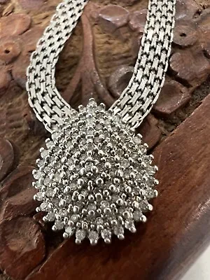 Vintage Jewellery Deceased Estate Sterling Silver Necklace With Zircon Diamonds • $449
