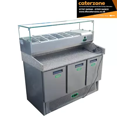 Pizza Prep Station Counter 3 Doors Granite Top Refrigerated Counter Top Display • £1000
