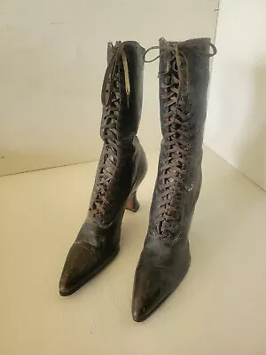 Antique Victorian Lace Up Leather Boots Utz & Dunn • $35