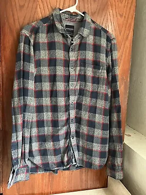 Denim & Flower Mens Button Up Shirt Medium Slim Fit Plaid Flannel Long Sleeve • $12.50